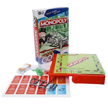 Hasbro Monopoly Grab & Go Travel Game – Compact Edition for On-the-Go Fun