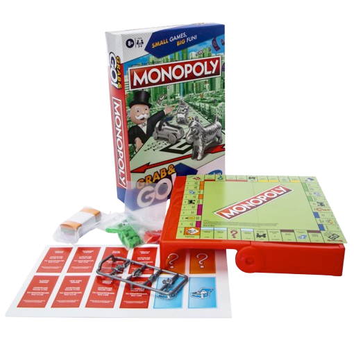 Hasbro Monopoly Grab & Go Travel Game – Compact Edition for On-the-Go Fun