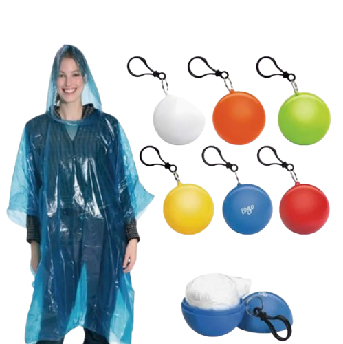 Portable Disposable Emergency Rain Poncho with Keychain Ball Case