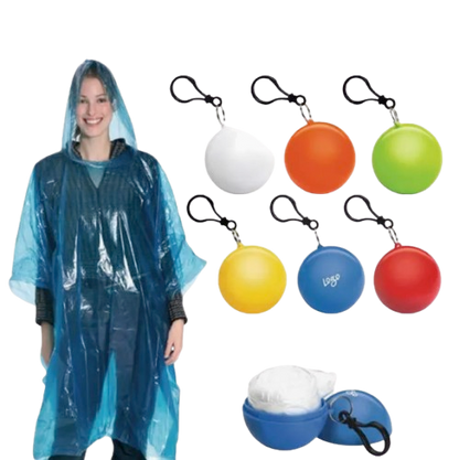 Portable Disposable Emergency Rain Poncho with Keychain Ball Case
