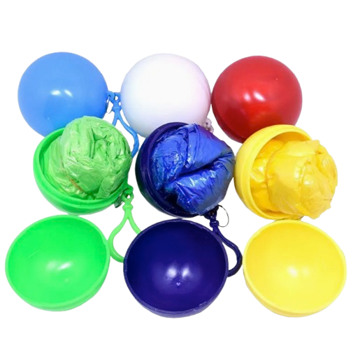 Portable Disposable Emergency Rain Poncho with Keychain Ball Case