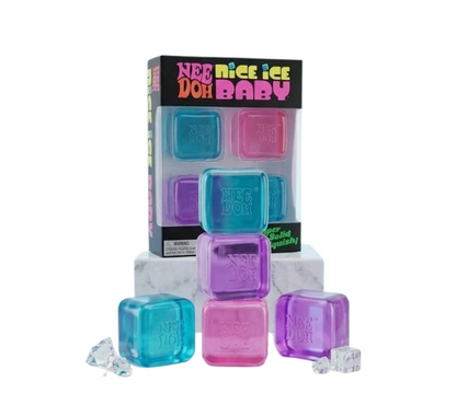 NeeDoh Nice Ice Baby Mini Cube Sensory Fidget Toy – 4-Pack Transparent Squish Set