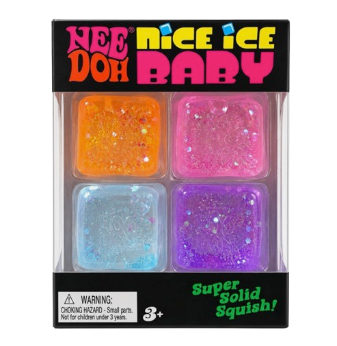 NeeDoh Nice Ice Baby Mini Cube Sensory Fidget Toy – 4-Pack Transparent Squish Set