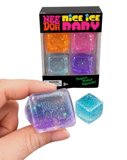 NeeDoh Nice Ice Baby Mini Cube Sensory Fidget Toy – 4-Pack Transparent Squish Set