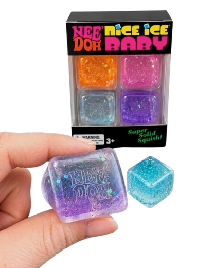 NeeDoh Nice Ice Baby Mini Cube Sensory Fidget Toy – 4-Pack Transparent Squish Set