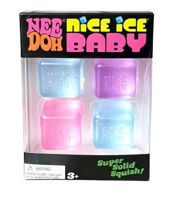 NeeDoh Nice Ice Baby Mini Cube Sensory Fidget Toy – 4-Pack Transparent Squish Set