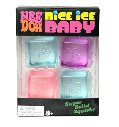 NeeDoh Nice Ice Baby Mini Cube Sensory Fidget Toy – 4-Pack Transparent Squish Set