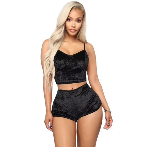 Women’s Velvet Halter Top and Shorts Sleepwear Set