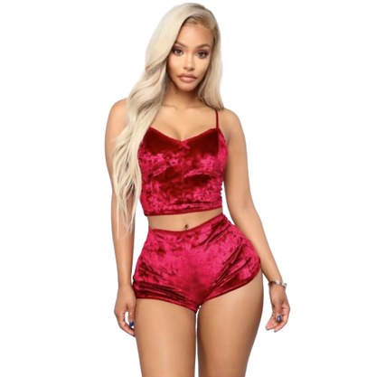 Women’s Velvet Halter Top and Shorts Sleepwear Set