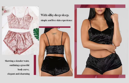 Women's Velvet Halter Top and Shorts Sleepwear Set