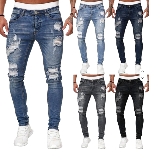 Men’s Distressed Skinny Fit Ripped Denim Jeans