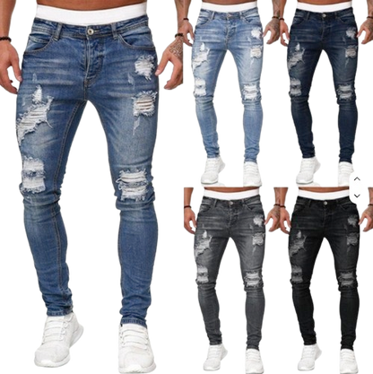 Men’s Distressed Skinny Fit Ripped Denim Jeans