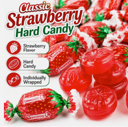 Colombina Strawberry Delights Filled Hard Candy – Individually Wrapped – 1 lb Bag