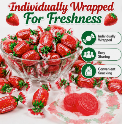 Colombina Strawberry Delights Filled Hard Candy – Individually Wrapped – 1 lb Bag