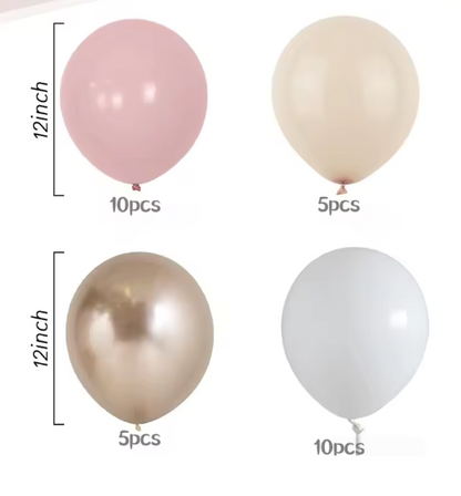 30-Piece 12-Inch Blush Pink, Ivory, White & Gold Latex Balloon Set – Elegant Party Decorations