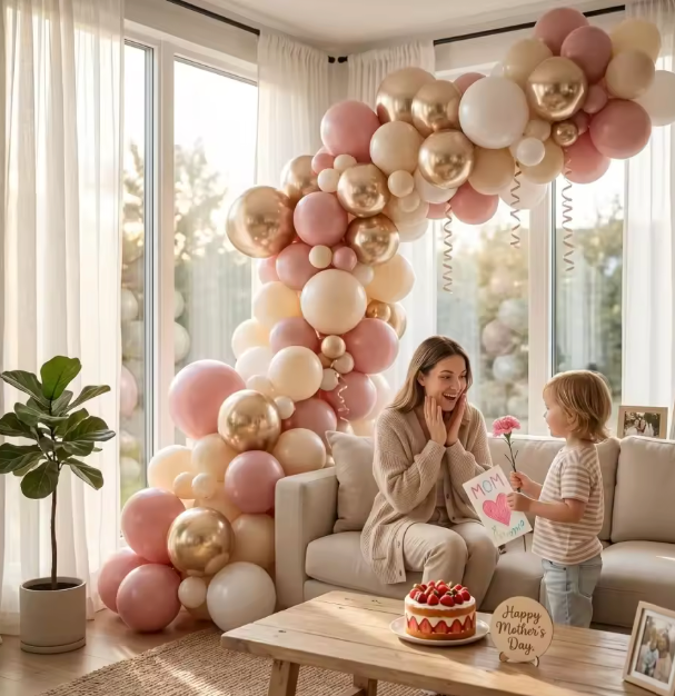 30-Piece 12-Inch Blush Pink, Ivory, White & Gold Latex Balloon Set – Elegant Party Decorations