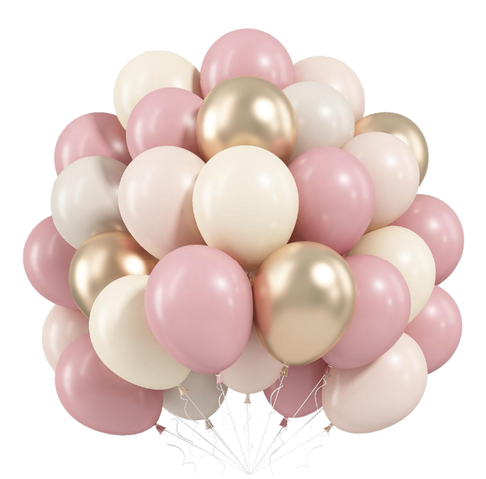 30-Piece 12-Inch Blush Pink, Ivory, White & Gold Latex Balloon Set – Elegant Party Decorations