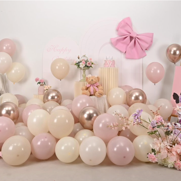 30-Piece 12-Inch Blush Pink, Ivory, White & Gold Latex Balloon Set – Elegant Party Decorations