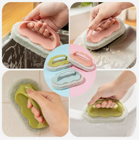 Multipurpose Scrub Pad with Ergonomic Handle – Heavy-Duty Fiber Sponge for Kitchen & Bath Cleaning
