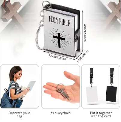 Mini English Holy Bible Keychain with Cross Cover – Pocket Scripture Book Keyring