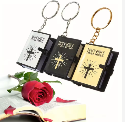 Mini English Holy Bible Keychain with Cross Cover – Pocket Scripture Book Keyring