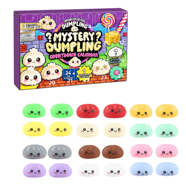 24-Piece Mystery Dumpling Squishy Countdown Advent Calendar – Slow Rise Sensory Fidget Toys