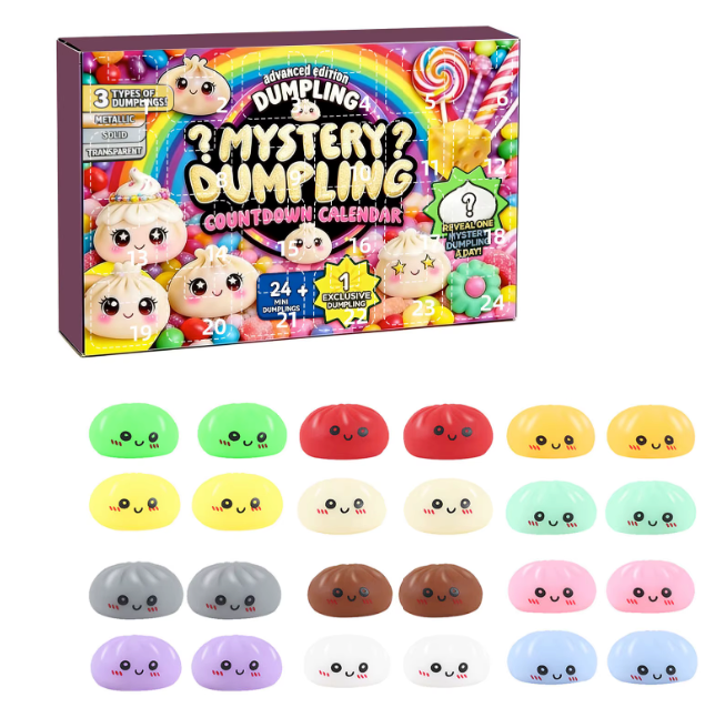 24-Piece Mystery Dumpling Squishy Countdown Advent Calendar – Slow Rise Sensory Fidget Toys