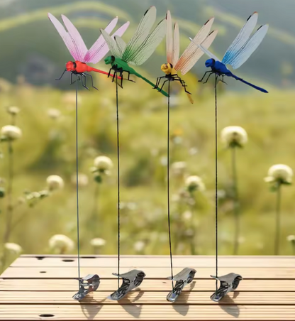 3D Artificial Dragonfly Hat & Garden Clips – Decorative Bug Repellent Dragonfly, 4-Pack