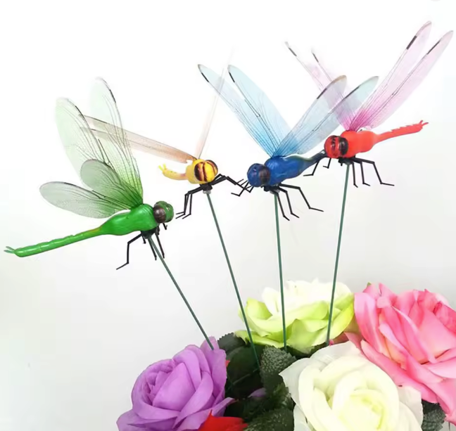 3D Artificial Dragonfly Hat & Garden Clips – Decorative Bug Repellent Dragonfly, 4-Pack