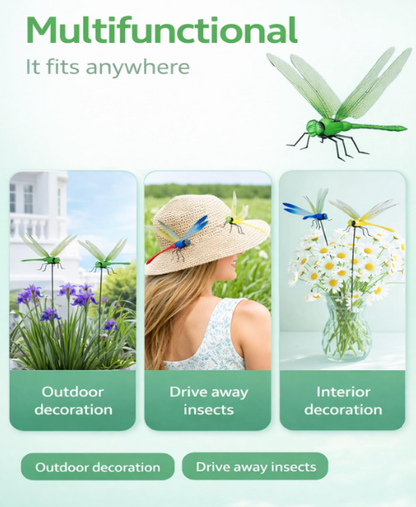 3D Artificial Dragonfly Hat & Garden Clips – Decorative Bug Repellent Dragonfly, 4-Pack