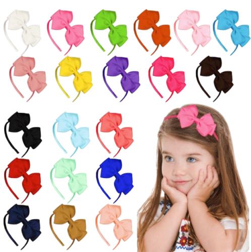 Safe Haven & CO Kids Fabric Bow Headband – Assorted Color Options, Soft Elastic Hair Band