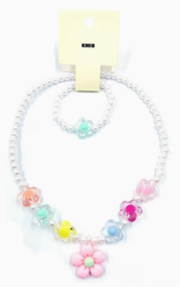 Kids Flower Beaded Jewelry Set – 2 Pieces