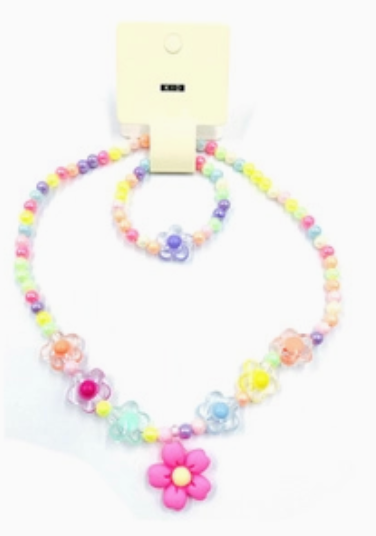 Kids Flower Beaded Jewelry Set – 2 Pieces