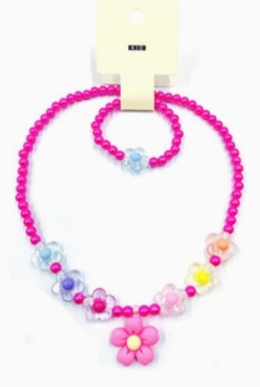 Kids Flower Beaded Jewelry Set – 2 Pieces