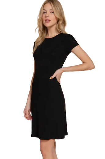 Active Basic USA Short Sleeve Crew Neck A-Line Mini Dress