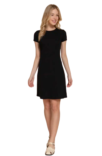 Active Basic USA Short Sleeve Crew Neck A-Line Mini Dress