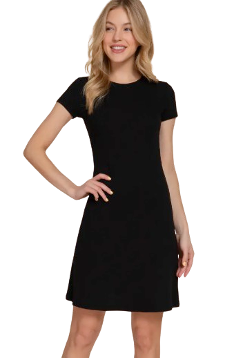Active Basic USA Short Sleeve Crew Neck A-Line Mini Dress