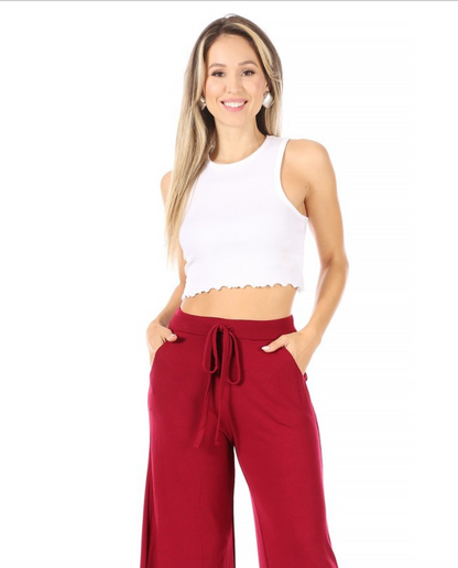 Women’s Solid High-Waisted Drawstring Capri Pants