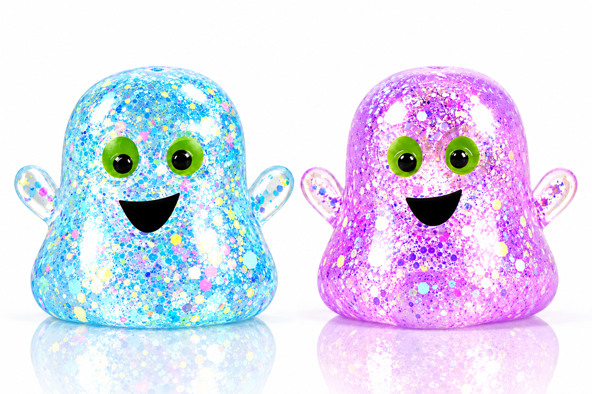 2-Pack Halloween Glitter Ghost Slow-Rebound Squeeze Toys – Random Color Selection