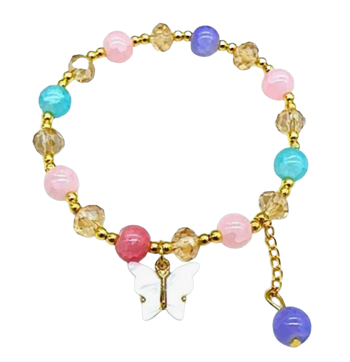 Sparkling Butterfly Charm Beaded Bracelet-White