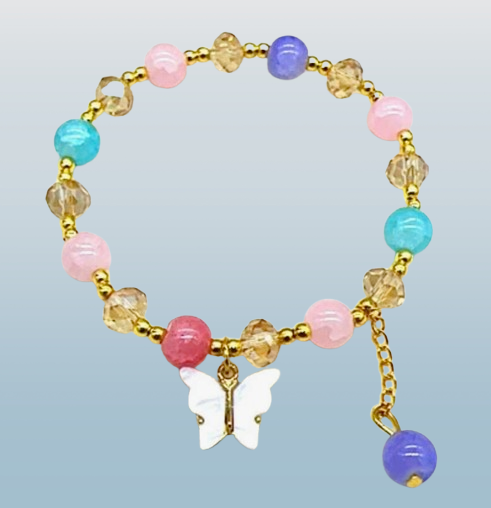 Sparkling Butterfly Charm Beaded Bracelet-White