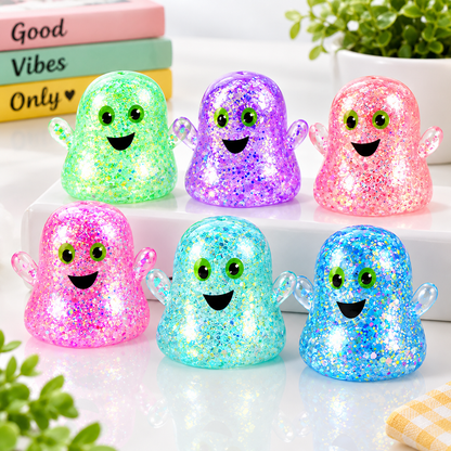 2-Pack Halloween Glitter Ghost Slow-Rebound Squeeze Toys – Random Color Selection