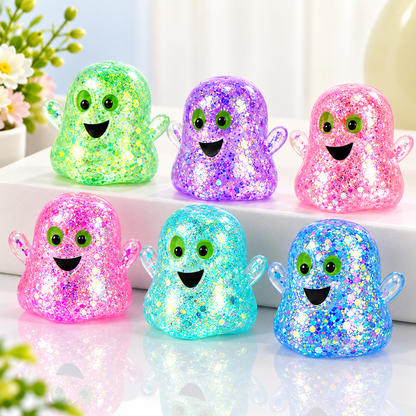 2-Pack Halloween Glitter Ghost Slow-Rebound Squeeze Toys – Random Color Selection