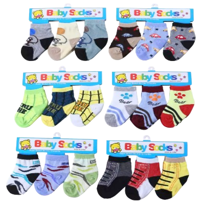 Assorted 3-Pair Baby Socks – Unisex Cartoon Designs (3–9 Months)