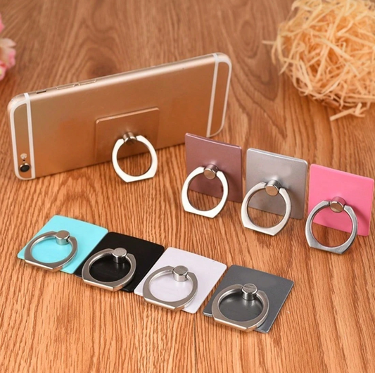 Sleek Square Phone Ring Holder – 360° Rotating Grip & Stand – Adhesive Back, Multi-Color Options