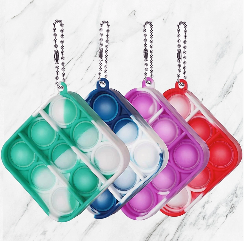 Mini Silicone Push Pop Bubble Fidget Toy Keychain – Compact 2" Round Design - 2 Pack