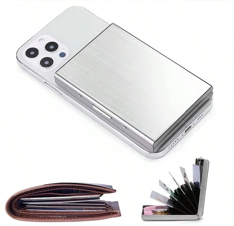 Sleek Stainless Steel Card Holder – RFID-Blocking Metal Wallet with 6 Card Slots