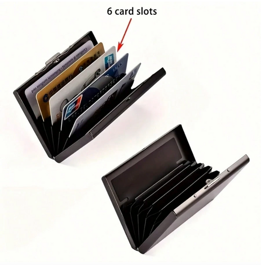 Sleek Stainless Steel Card Holder – RFID-Blocking Metal Wallet with 6 Card Slots