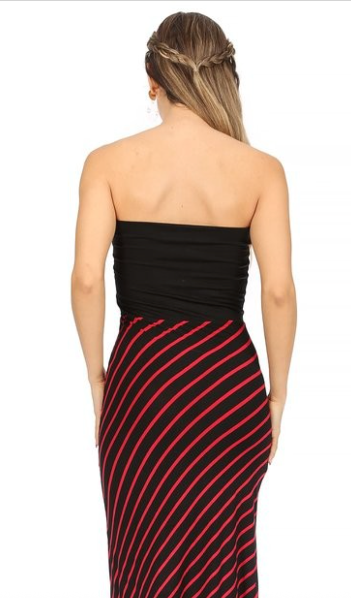 Women’s Strapless Contrast Stripe Knit Maxi Dress