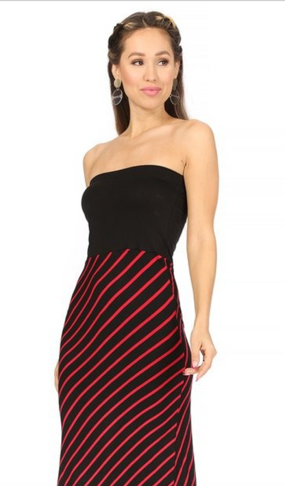 Women’s Strapless Contrast Stripe Knit Maxi Dress